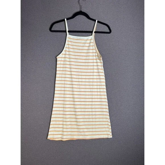 Freshman 1996 Dresses | Freshman 1996 Tank Jersey Knit Short Dress Pull On Stretch Striped Women Large | Color: Tan | Size: L | Ez__Fashion's Closet